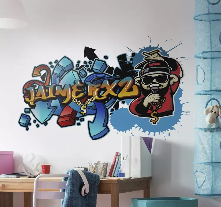 Wandtattoo Jugendzimmer Graffiti Rapper mit Namen - TenStickers