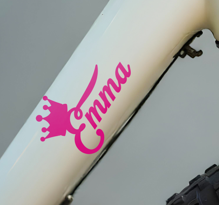 Namensaufkleber Fahrrad rosa Krone - TenStickers