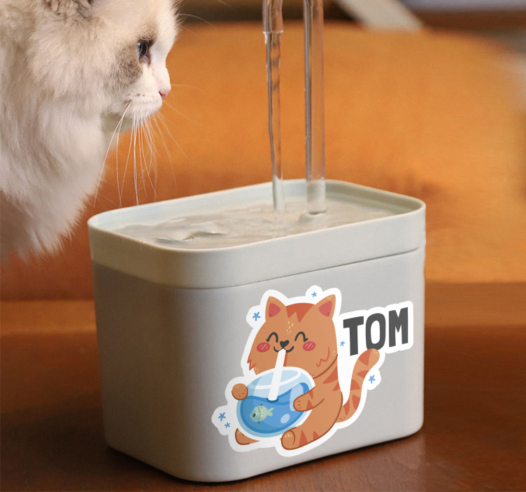 Wandtattoo Katzen wasserschale mit Namen - TenStickers