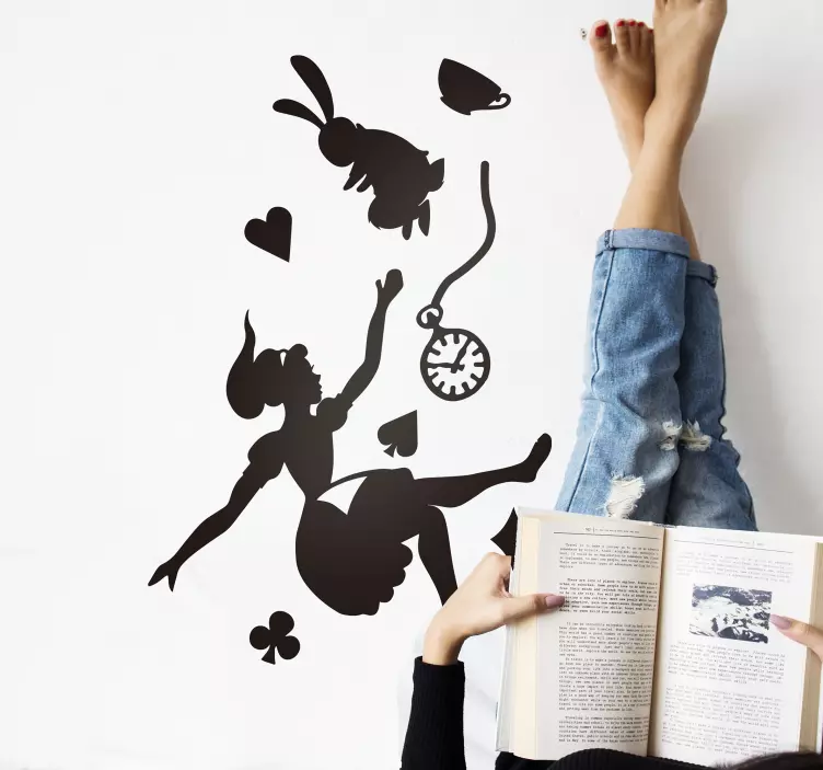 Alice und der weiße kaninchen märchenaufkleber - TenStickers