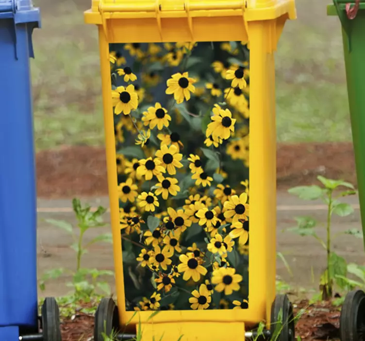 Aufkleber Mülltonne lebendige blumenszene - TenStickers