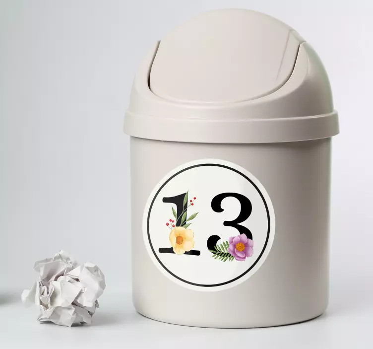Mülltonnen Aufkleber Schwarze zahlen mit blumen - TenStickers