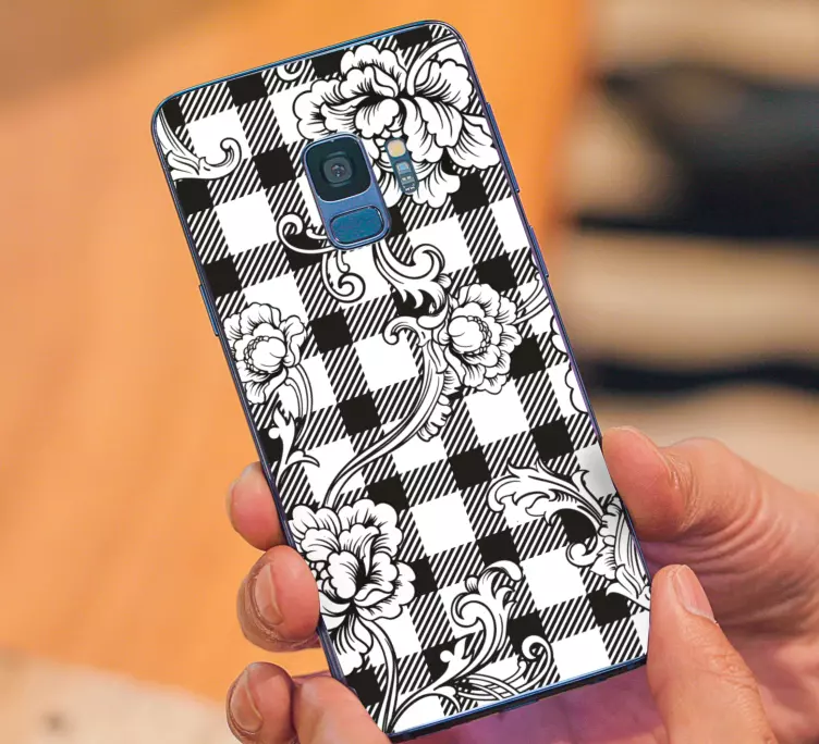 Samsung Aufkleber Floral auf karomuster - TenStickers