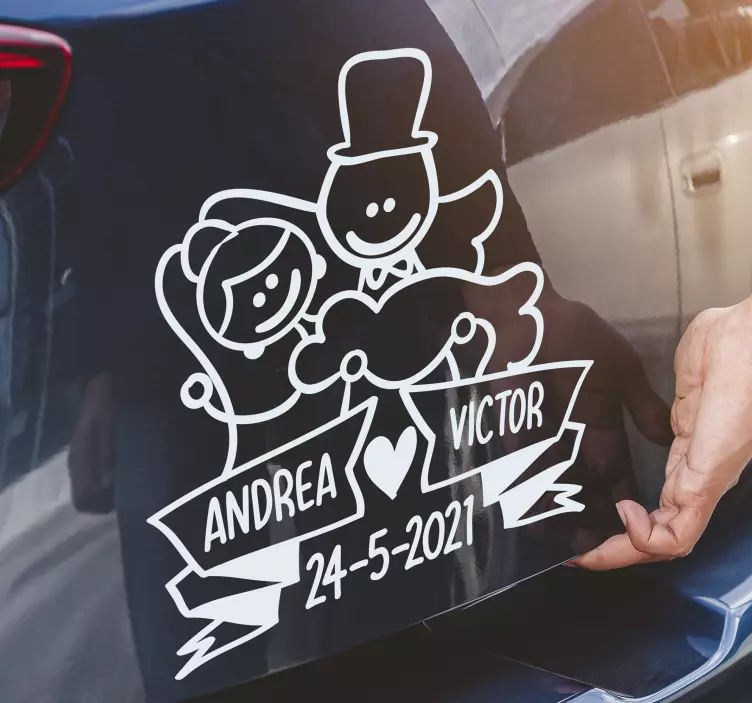Persönlicher Autoaufkleber Hochzeit Comic - TenStickers
