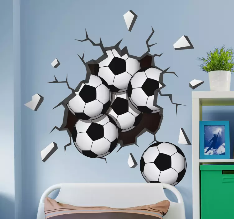 Wandtattoo Fußball Bälle fallen aus der Wand - TenStickers