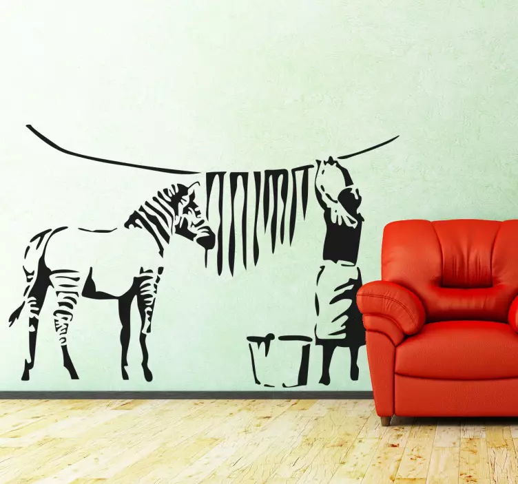 Wandtattoo Wohnzimmer Banksy Zebra mit Wäscheleine - TenStickers