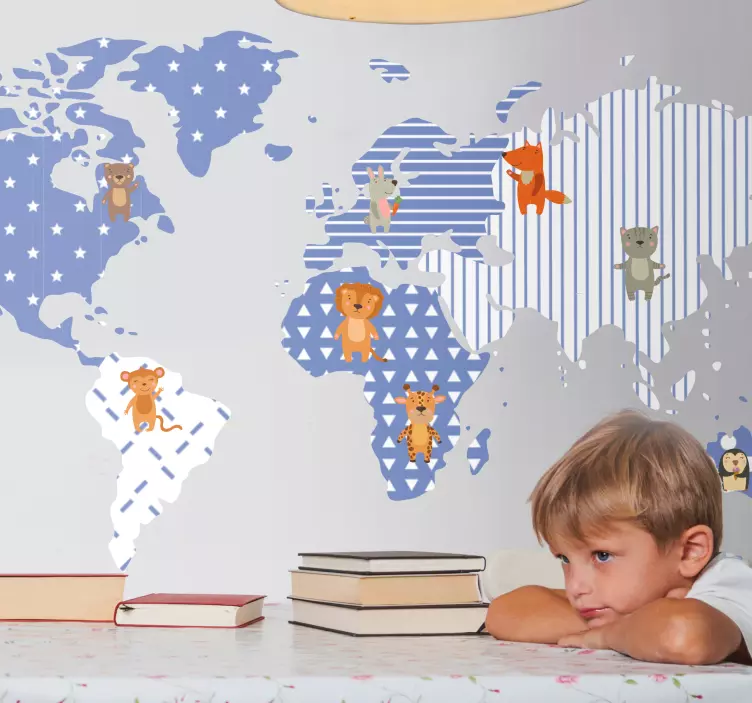 Wandtattoo Weltkarte illustrierte tierkarte - TenStickers