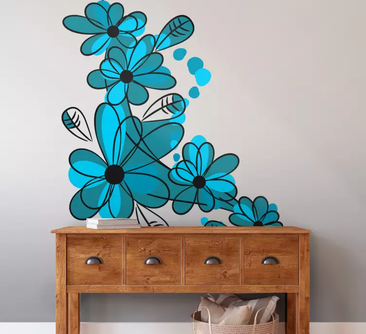 Wandtattoo Blume Blaues handgezeichnetes blumenmuster - TenStickers