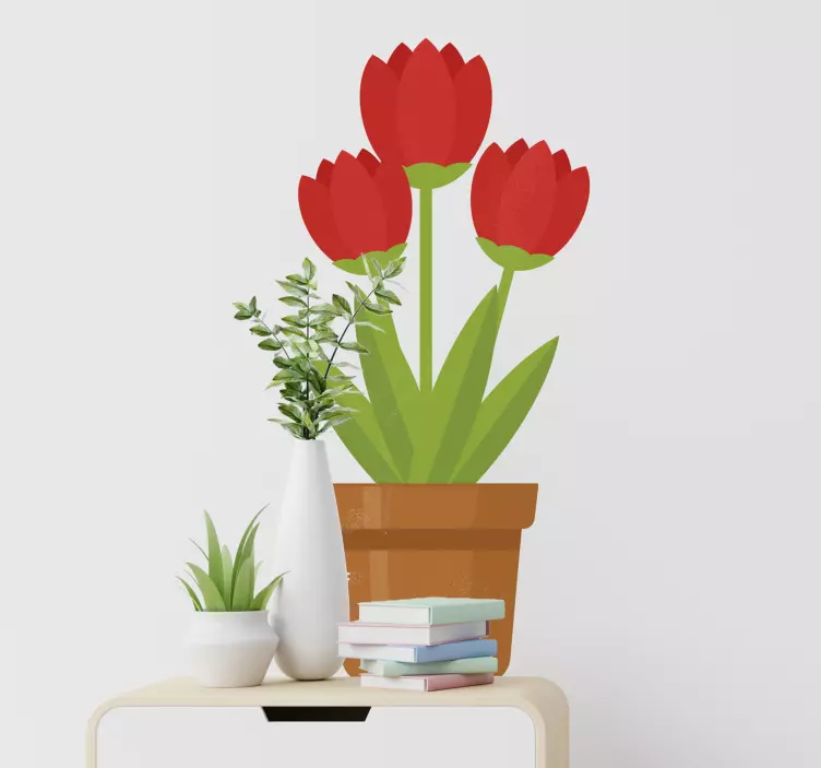 Wandtattoo Blumentopf rote Blumen - TenStickers