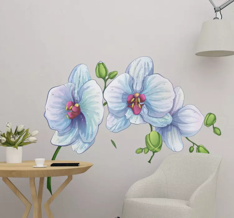 Wandtattoo Blume Weiß blaue Orchidee - TenStickers