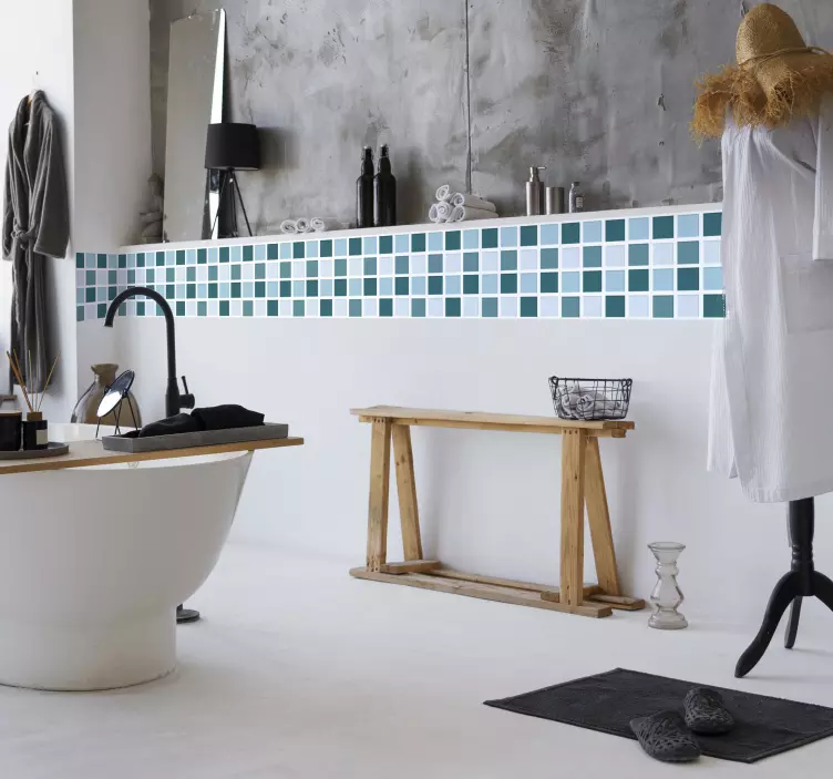 Wandtattoo Bordüre Badezimmer in Blautönen - TenStickers