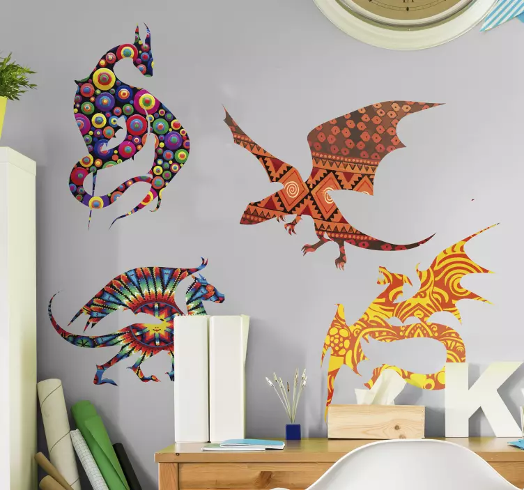 Wandtattoo Tiere bunte drachen - TenStickers