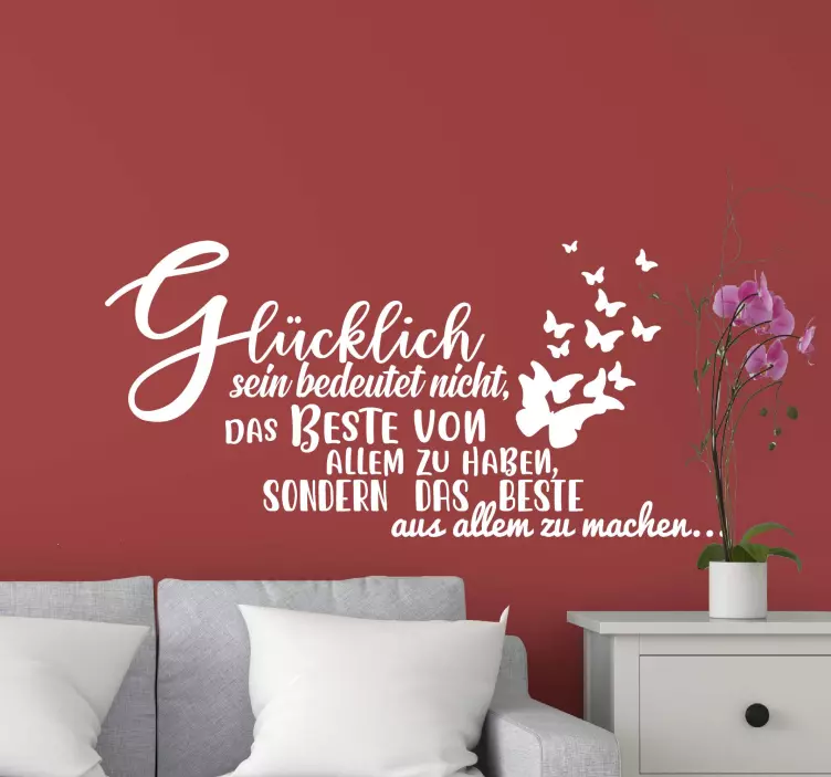 Wandtattoo Wohnzimmer modern Glücklich sein weiß - TenStickers