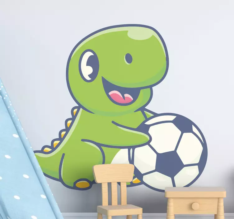 Wandsticker Dinosaurier Niedlicher dinosaurier, der fußball hält - TenStickers