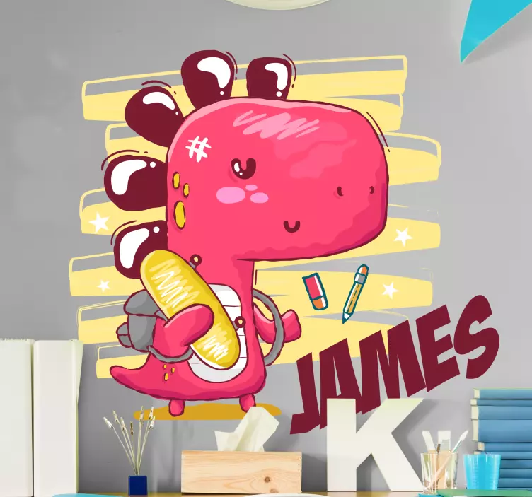 Wandsticker Dinosaurier Zur schule gehen dino mit Namen - TenStickers