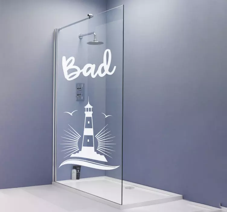Folie Duschkabine einfarbiger Leuchtturm mit Text - TenStickers