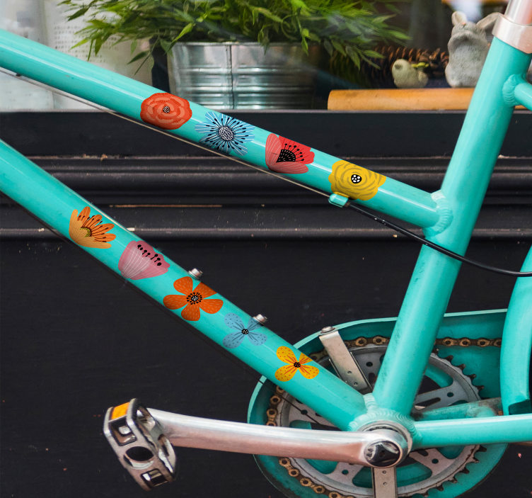 Fahrrad Aufkleber Rahmen bunte Blumen - TenStickers