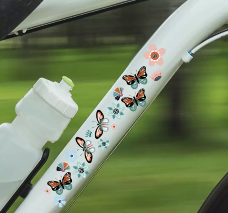 Fahrrad Aufkleber Schmetterlinge und Blumen - TenStickers