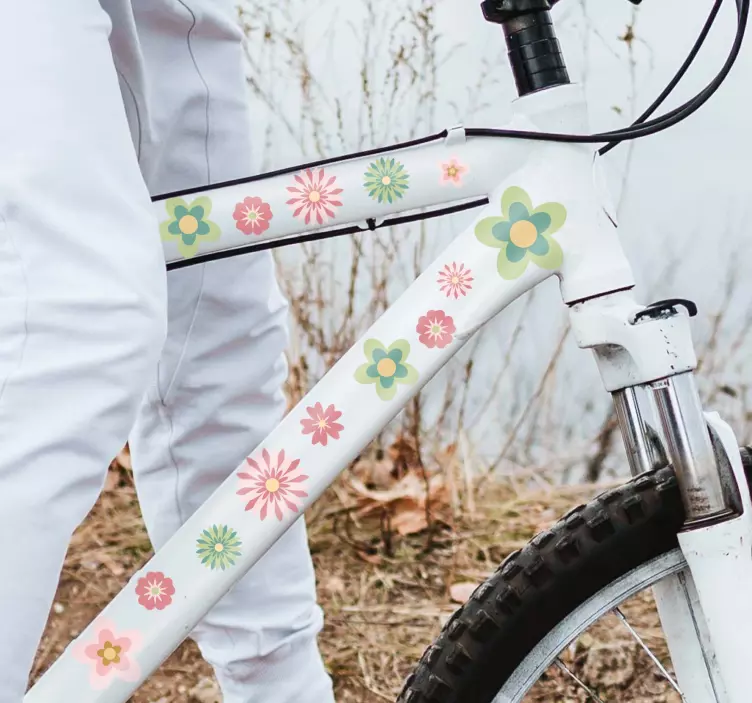 Fahrrad Aufkleber Blumen Rosa Grün - TenStickers