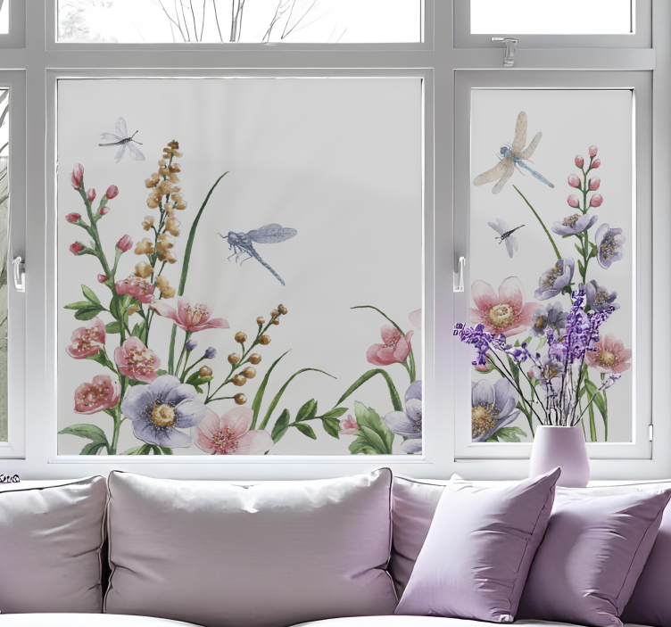Fensterbild Blumen und Libellen - TenStickers