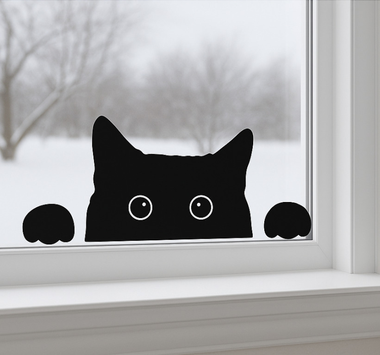 Fensteraufkleber neugierige schwarze katze - TenStickers