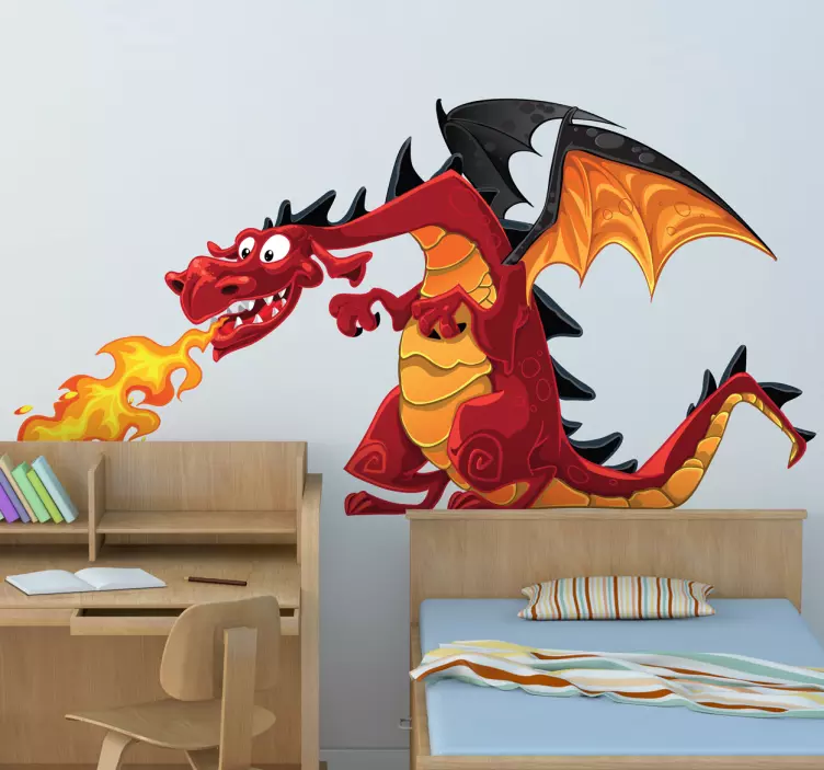 Wandtattoo Jugendzimmer feuerspuckender Drache - TenStickers