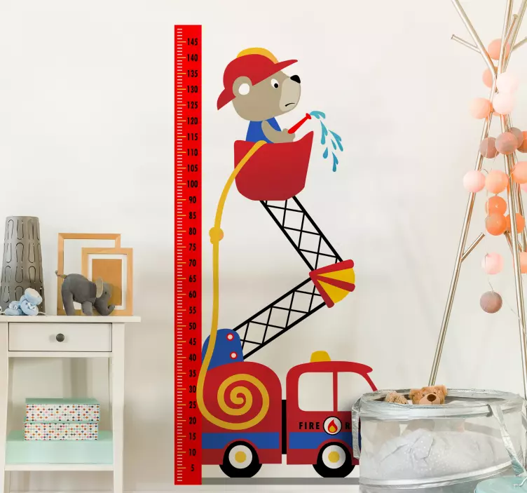 Feuerwehrauto Messlatten Wandtattoo Kinderzimmer - TenStickers