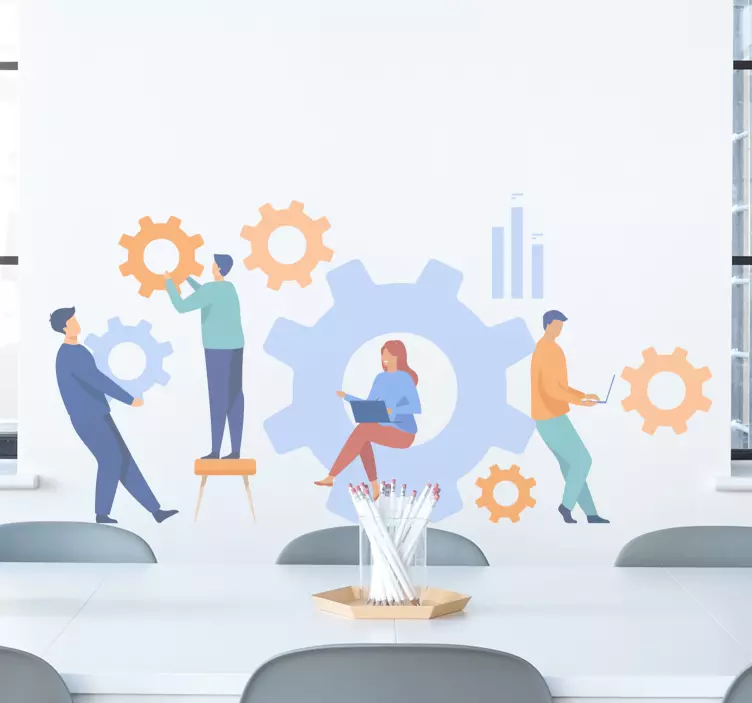 Firmenaufkleber teamarbeit und zahnräder - TenStickers