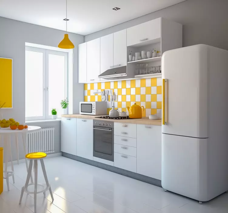 Wandtattoo Küche Gelb Weiß Fliesen - TenStickers