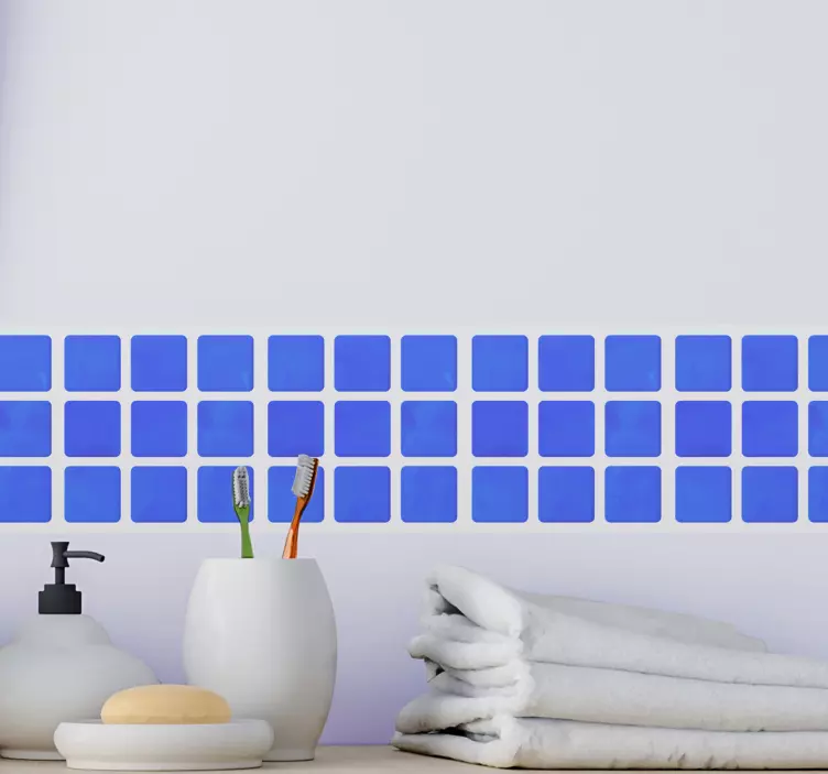 Wandtattoo Badezimmer Bordüre Fiesen Aufkleber blau - TenStickers