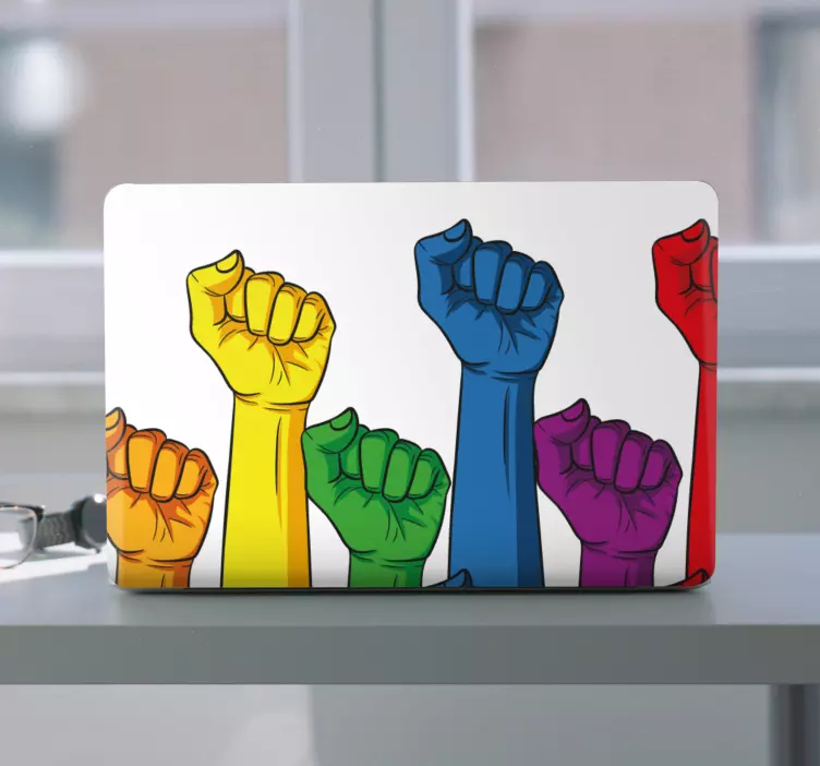 Folie bunte erhobene Fäuste Laptop Aufkleber - TenStickers