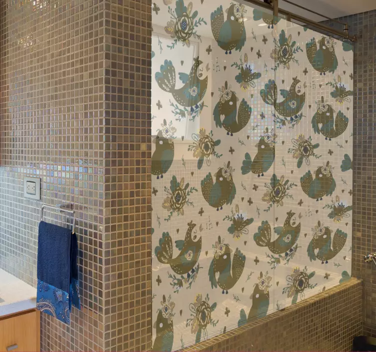 Folie Duschkabine bezaubernde vogelmuster - TenStickers