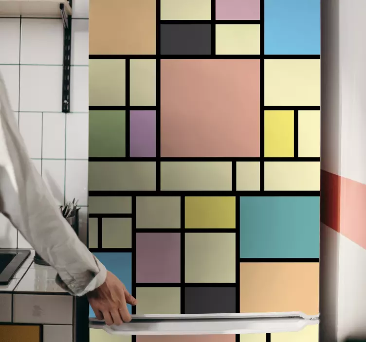 Folie Kühlschrank mondrian bunte blöcke - TenStickers