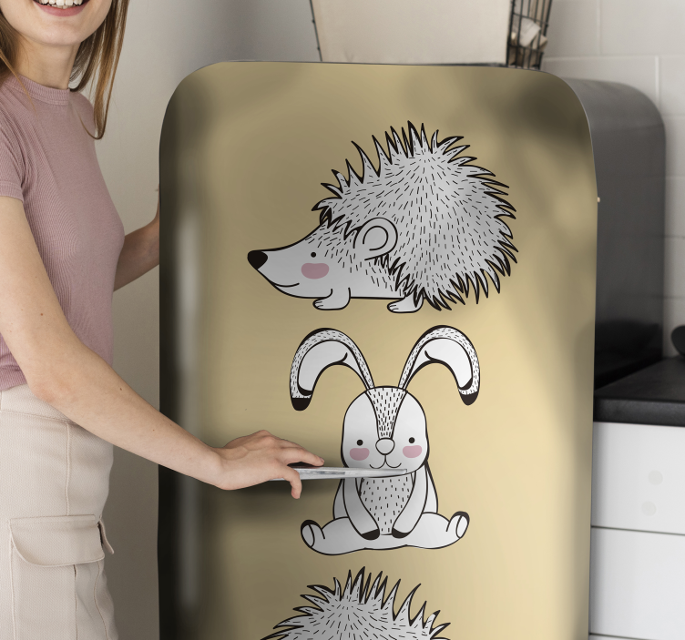 Folie Kühlschrank igel hase abbildung - TenStickers