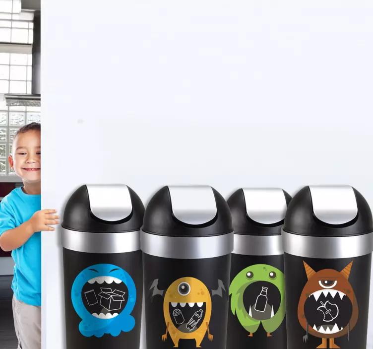 Aufkleber Mülltonne kleine Monster - TenStickers