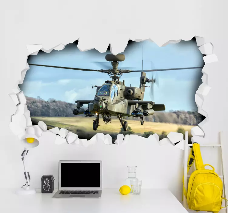 Hubschrauber 3d wandbild aufkleber - TenStickers