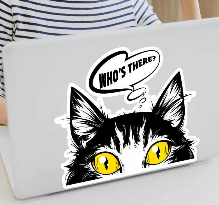Katze Who's There Laptop Aufkleber - TenStickers