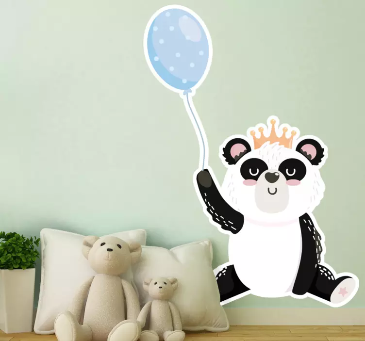 Katzen sticker mit niedlichem panda ballon - TenStickers