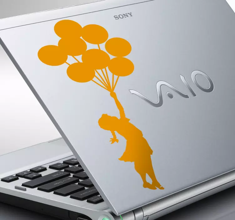 Laptop Sticker Kind mit Luftballons Banksy - TenStickers