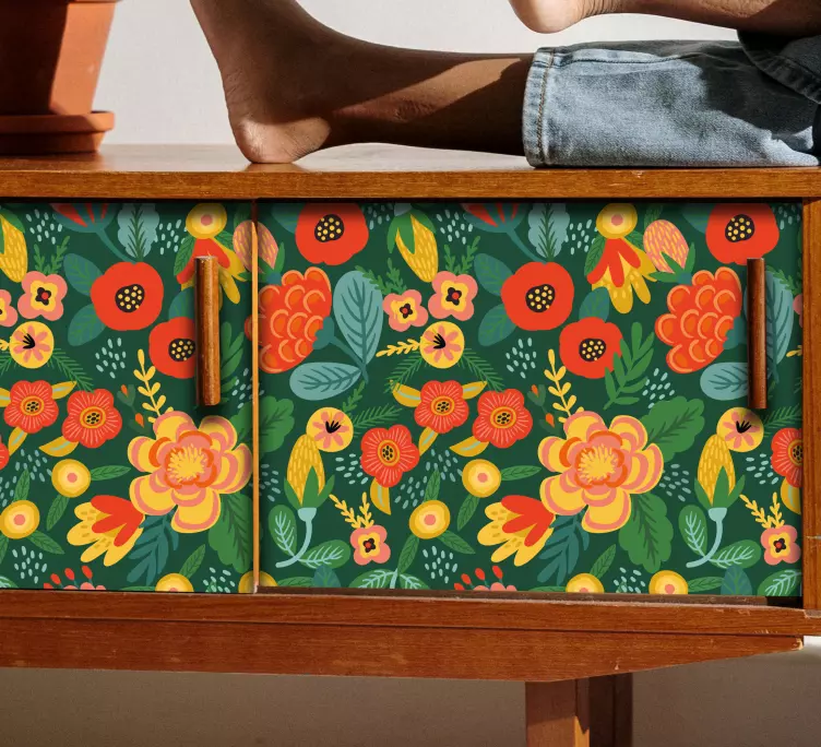 Klebefolie Möbel Rote und gelbe große blüten - TenStickers