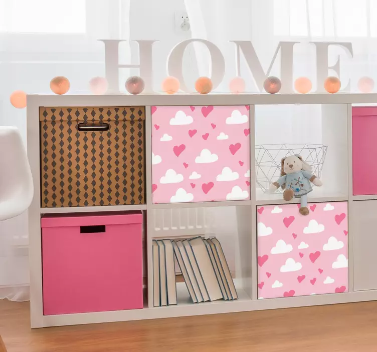 Klebefolie Möbel Rosa Herzen und Wolken - TenStickers