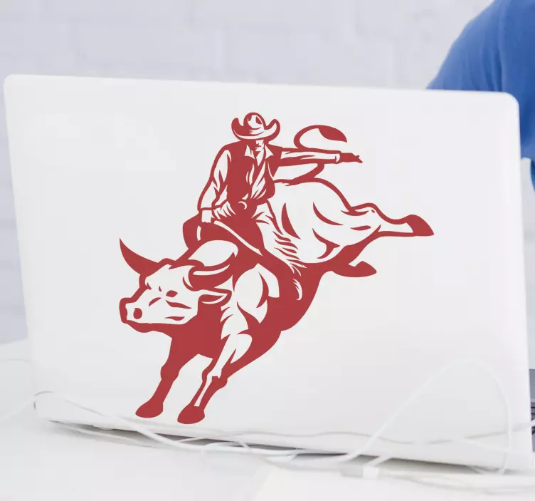 Laptop Aufkleber bullenreiten cowboy - TenStickers