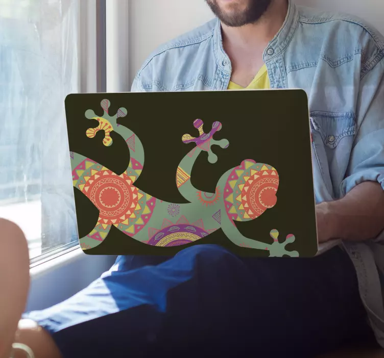 Laptop Aufkleber farbenfrohe eidechsenkunst - TenStickers