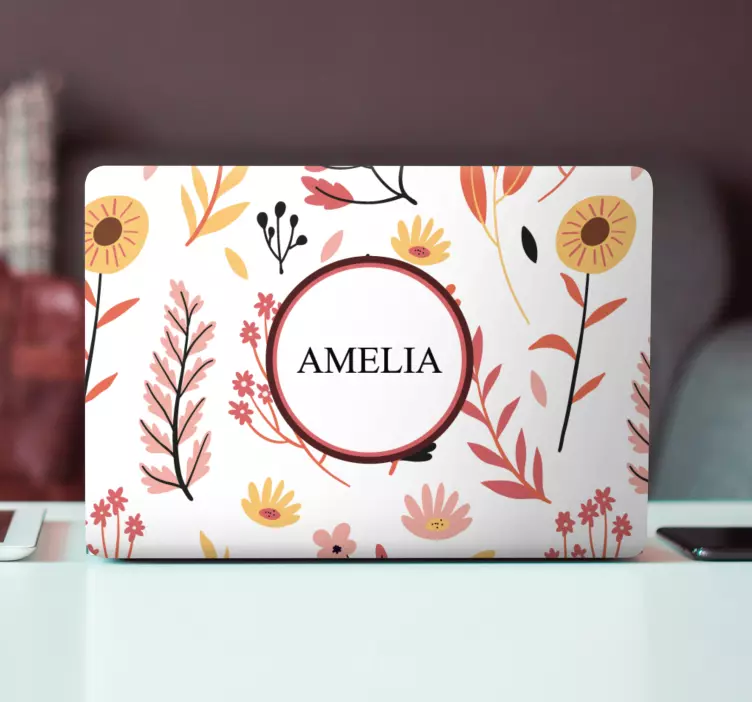 Laptop Aufkleber florales personalisiertes muster - TenStickers
