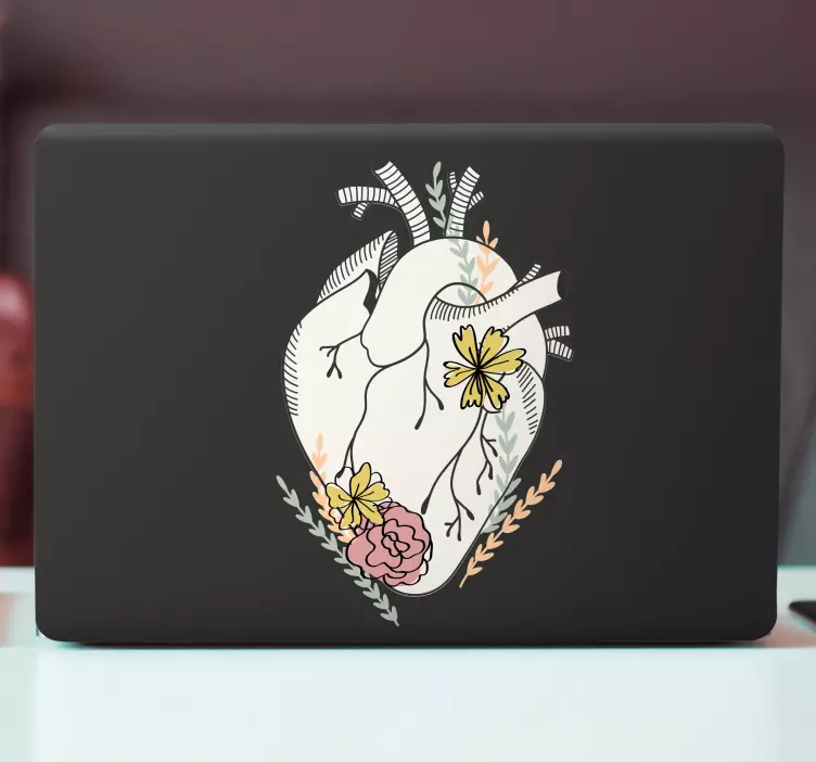 Laptop Aufkleber herz mit blumen - TenStickers