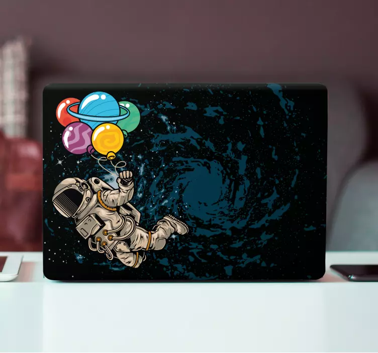 Laptop aufkleber kosmonaut mit ballons - TenStickers