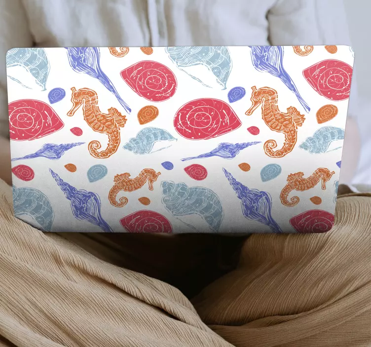 Laptop aufkleber mit seepferdchen muschel-mustern - TenStickers