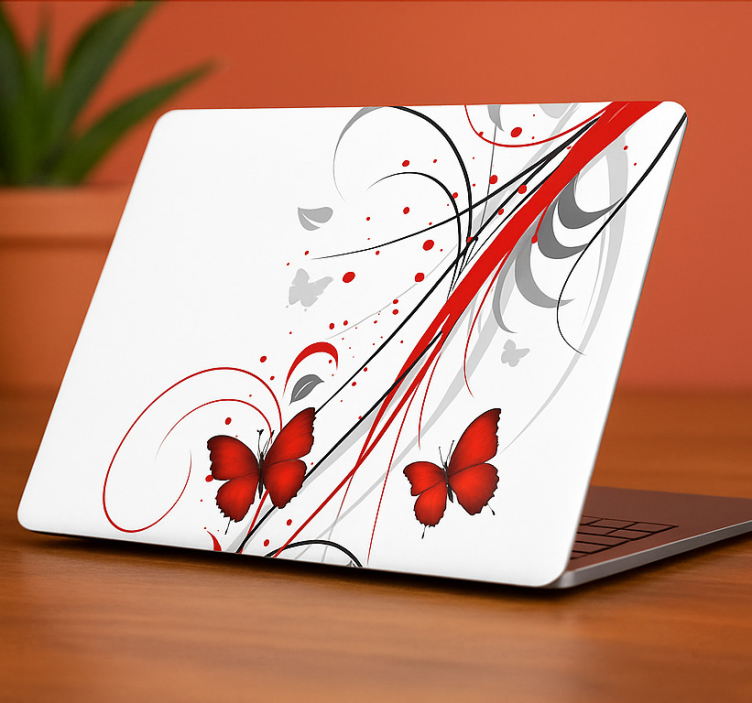 Laptop Aufkleber rote blumenschmetterlinge - TenStickers