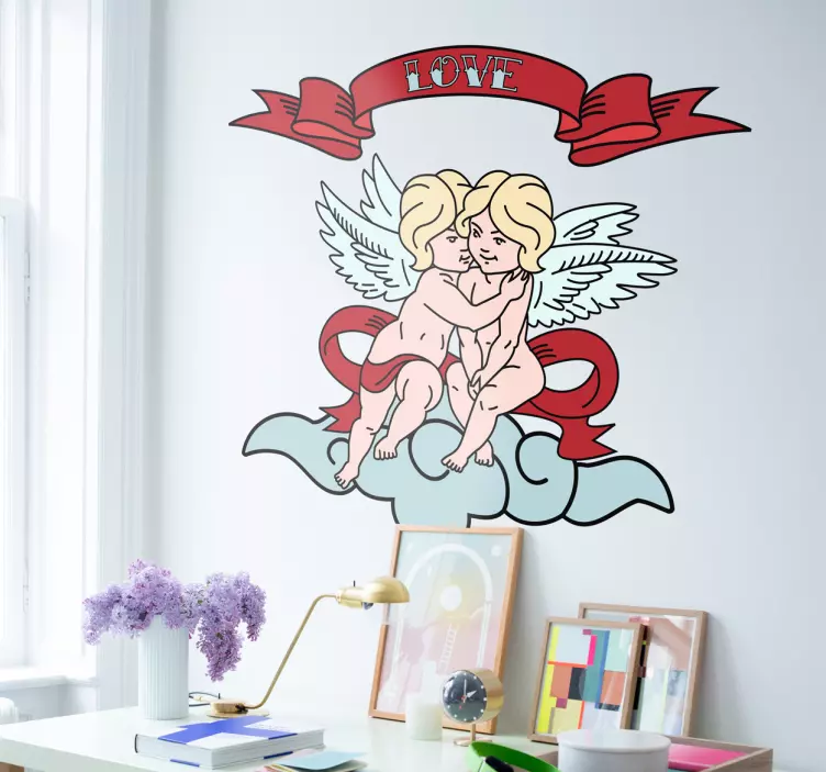 Liebe Sticker engelchen umarmen sich - TenStickers