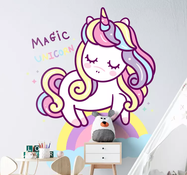 Wandtattoo Märchen Magisches cartoon-einhorn auf regenbogen - TenStickers